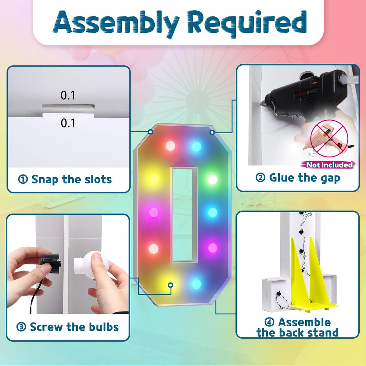 imprsv 4FT Colorful Marquee Numbers,18 Colors Number 0 with Remote, Light Up Numbers Sign for 50th