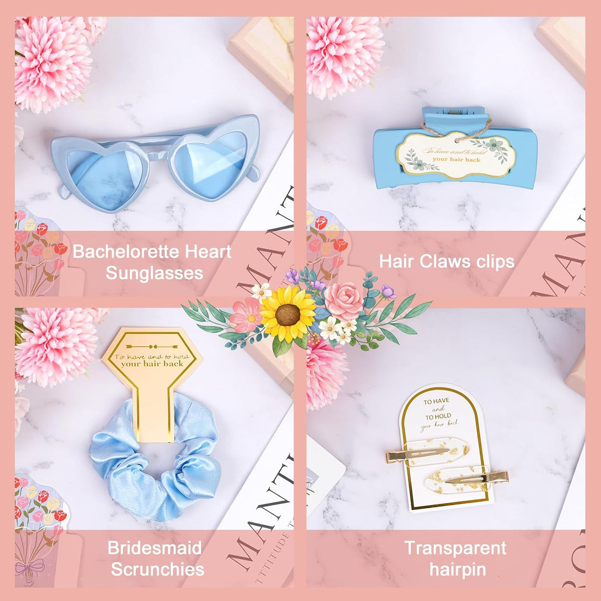 Dusty Blue Bridesmaid Proposal Gift Set, 12PCS Wedding Favors with Hair Claws, Scrunchies, Makeup