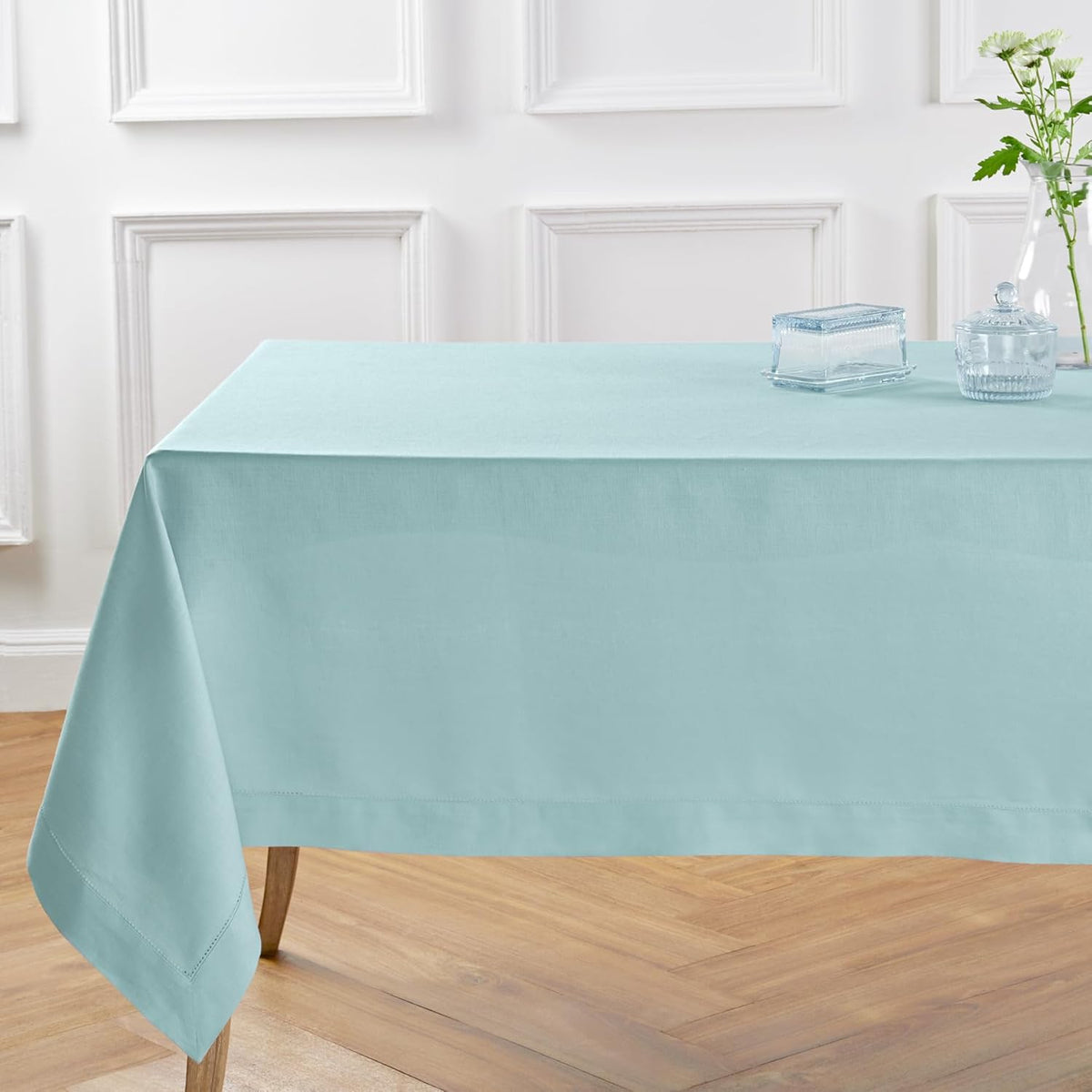 Solino Home Linen Tablecloth for Rectangle Tables 60 x 120 Inch - Classic Hemstitch 100% Pure Linen