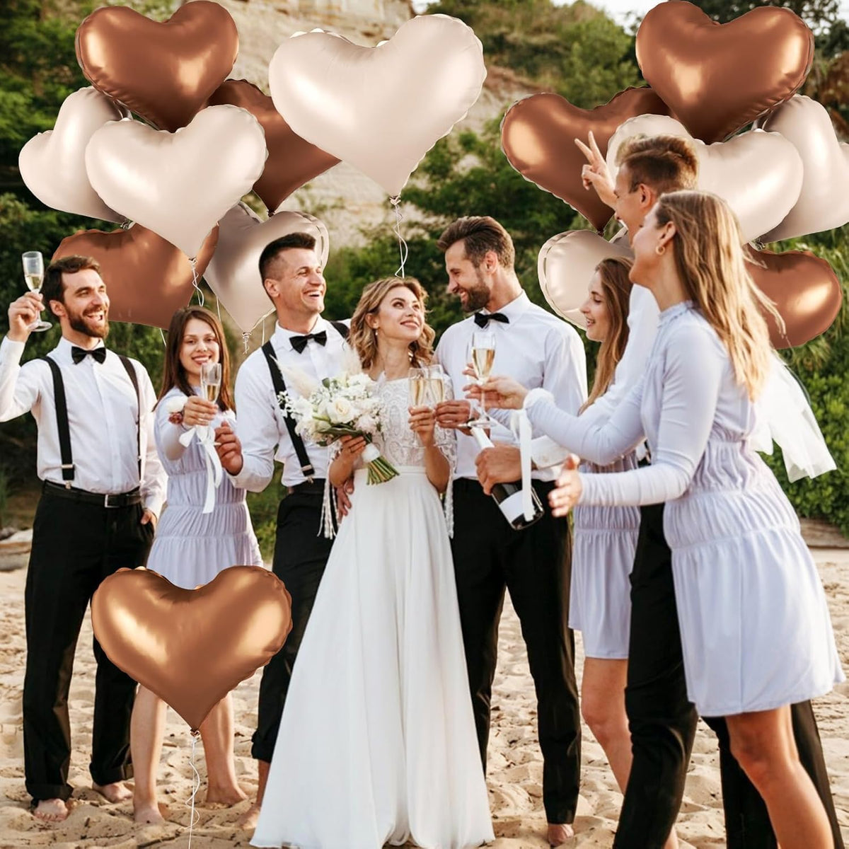 24 Inch Beige Brown Heart Balloons, Coffee Apricot Heart Shaped Foil Balloons, Boho Helium Balloon