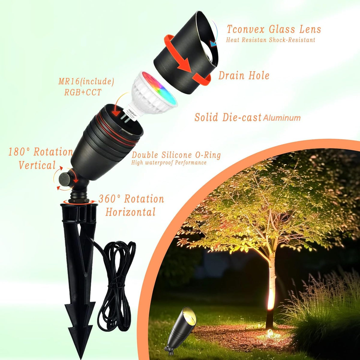 RGB Low Voltage Landscape Lights, 12V Color Changing Outdoor Spot Lights, Waterproof LED Garden