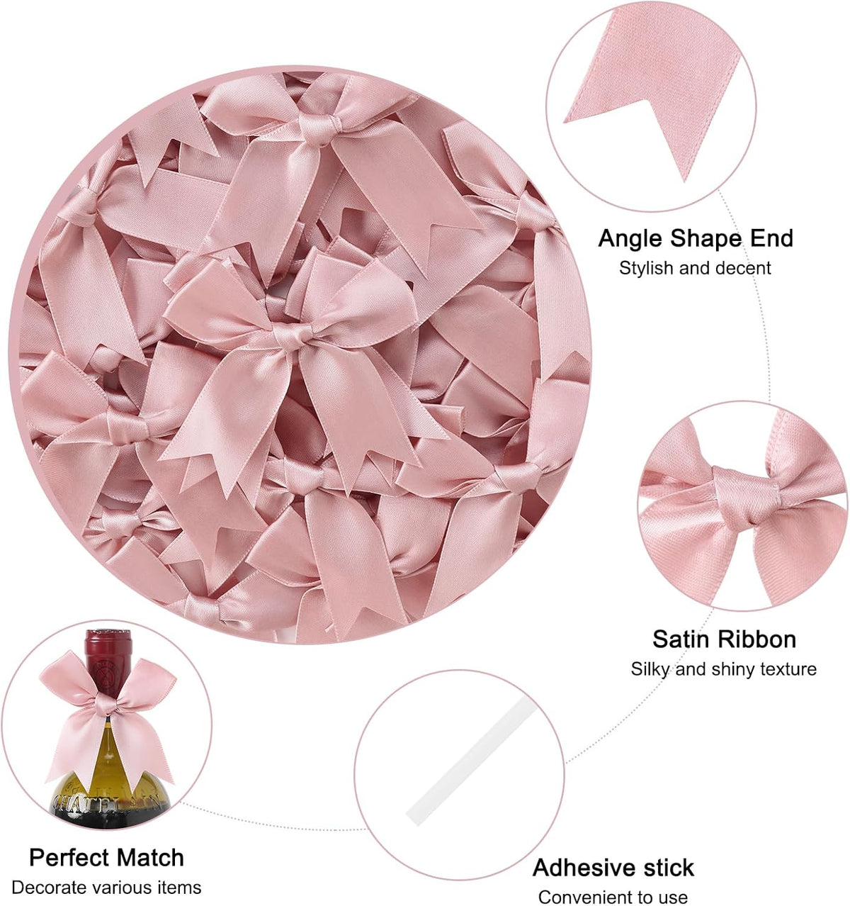 Feluwi Rose gold Gift Wrap Bows (50 Pcs) - 3.3 Inch Elegant Plastic-Free Bows for Christmas Gifts
