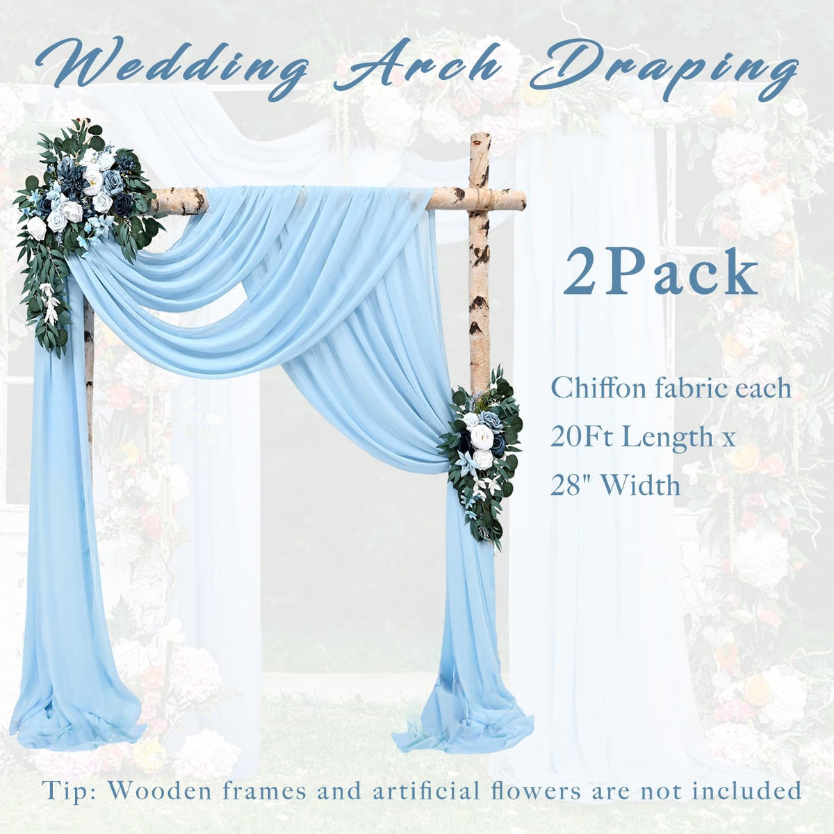 Wedding Arch Drapes Fabric 2 Panels 20Ft Length x 28" Width Baby Blue Arch Draping Chiffon Fabric