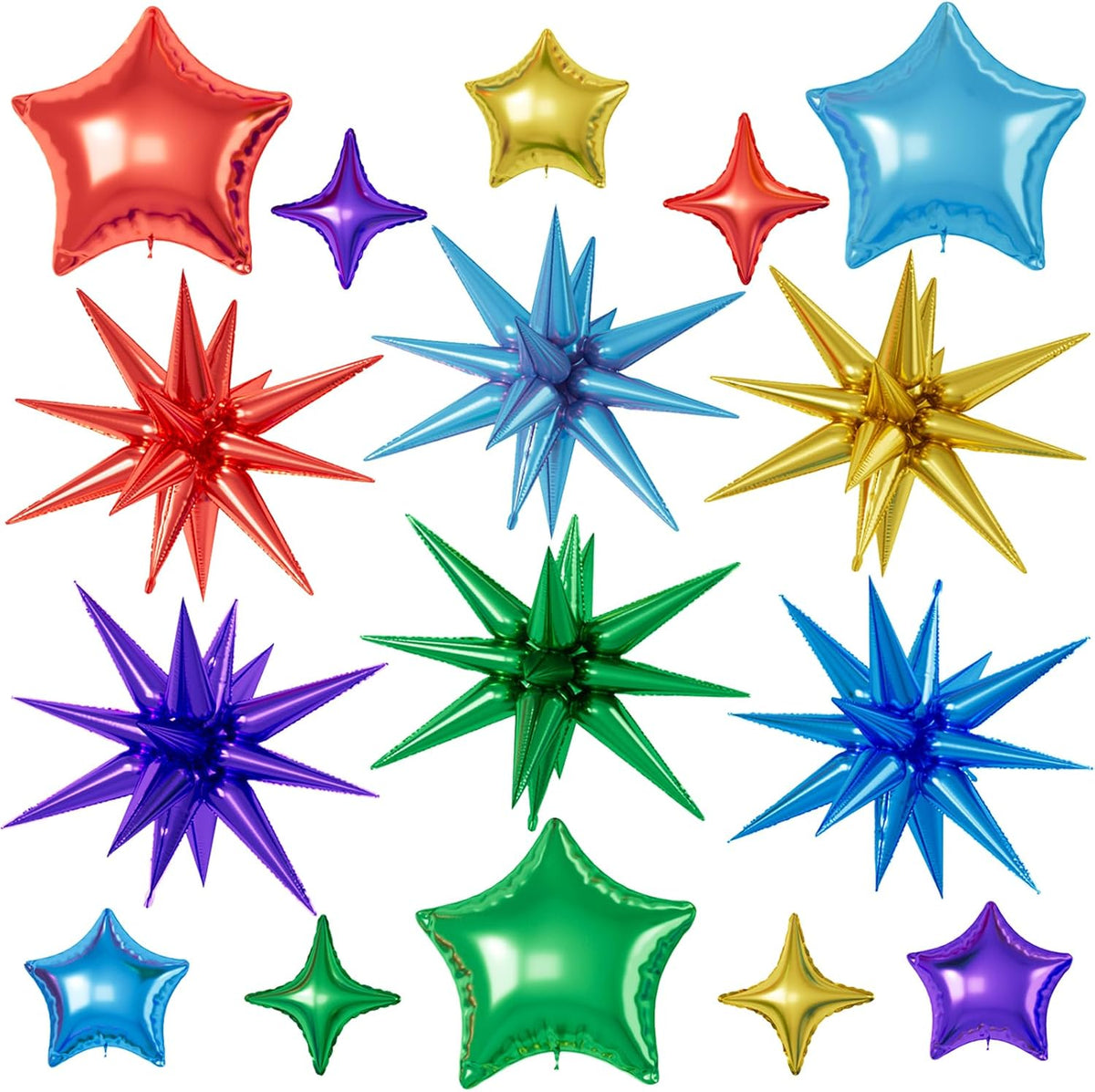 16 Pcs Colorful Star Balloons, 22/18/10 Inch Foil Rainbow Balloons, Red Blue Gold Purple Green