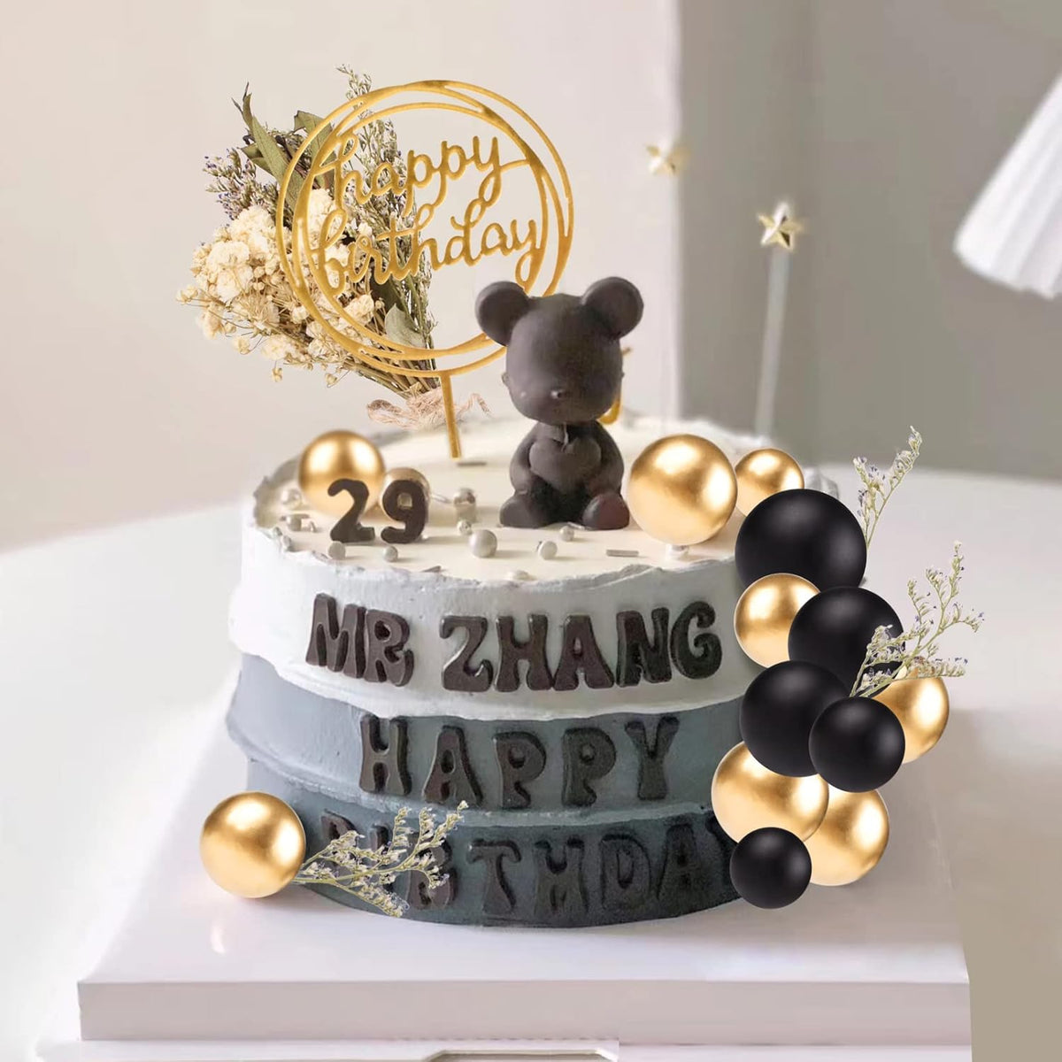 33 PCS Mini Ball Cake Topper Cupcake Insert Acrylic Cake Topper Artificial Dried Flowers Cake