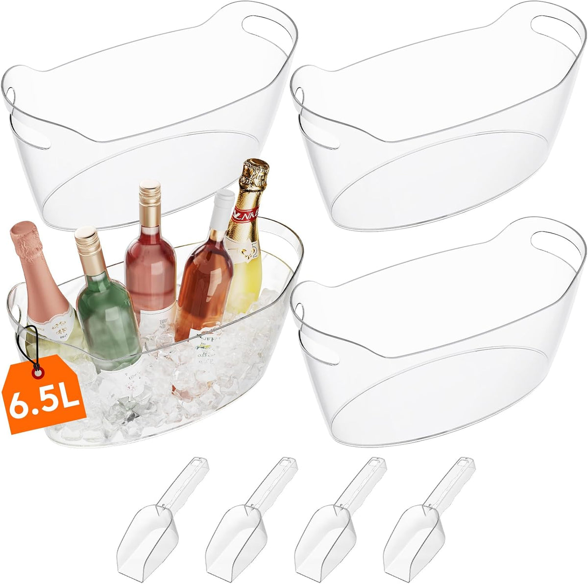Lifewit Large 6.5L Ice Bucket for Parties 4 Pcs (in 1 Package), Portable Drink Bucket for Cocktail