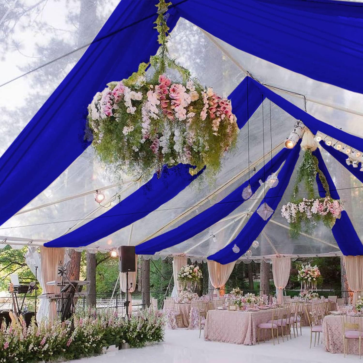 FUHSY Wedding Ceiling Drapes Blue Ceiling Drapes for Weddings 5FTx30FT 2 Panels Sheer Fabric for