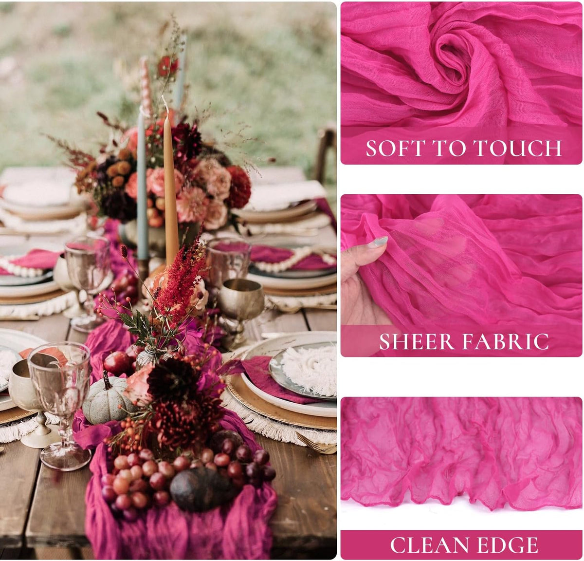 6 Pack Hot Pink Cheesecloth Table Runner Summer Sheer Fuschia Cheese Cloth Table Runner Boho Gauze