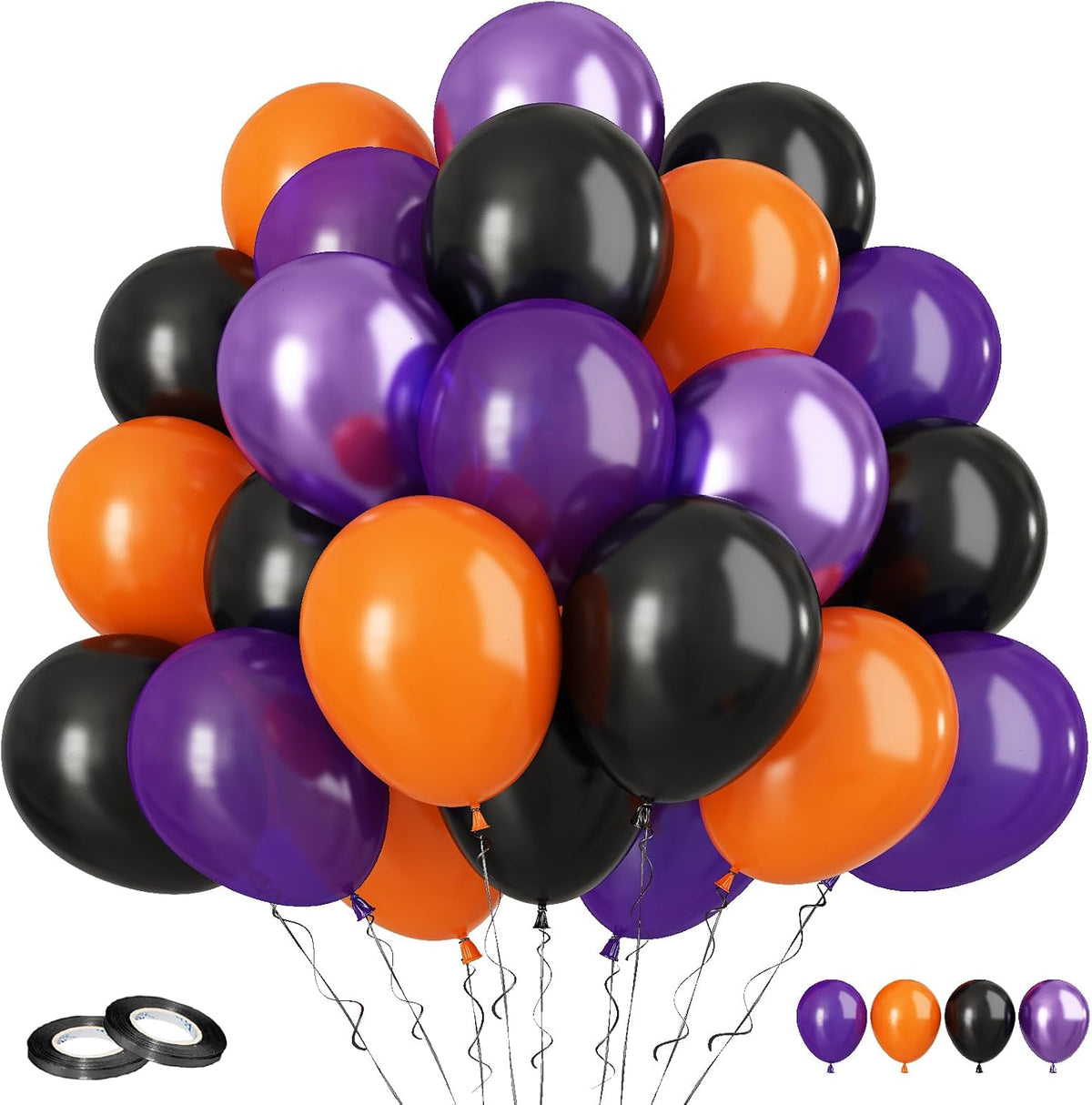 FunHot Halloween Party Balloons, 60Pcs Black Purple Orange Balloons, 12 Inch Metallic Purple Black