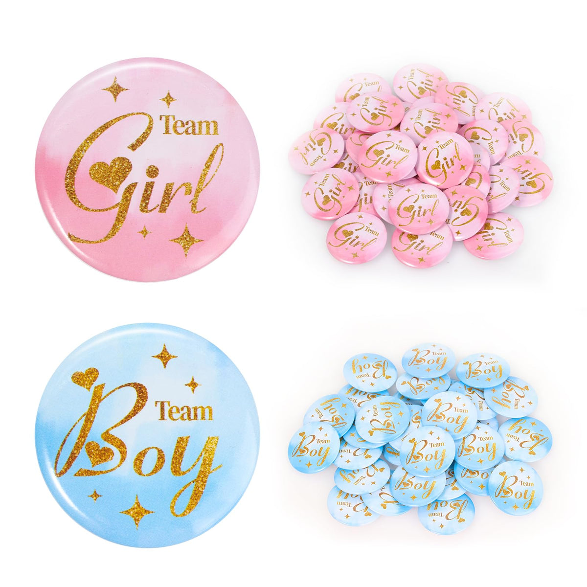 Gender Reveal Pins 60Pcs 4.4cm - Team Boy Team Girl Button Pins- 1.75 Inch