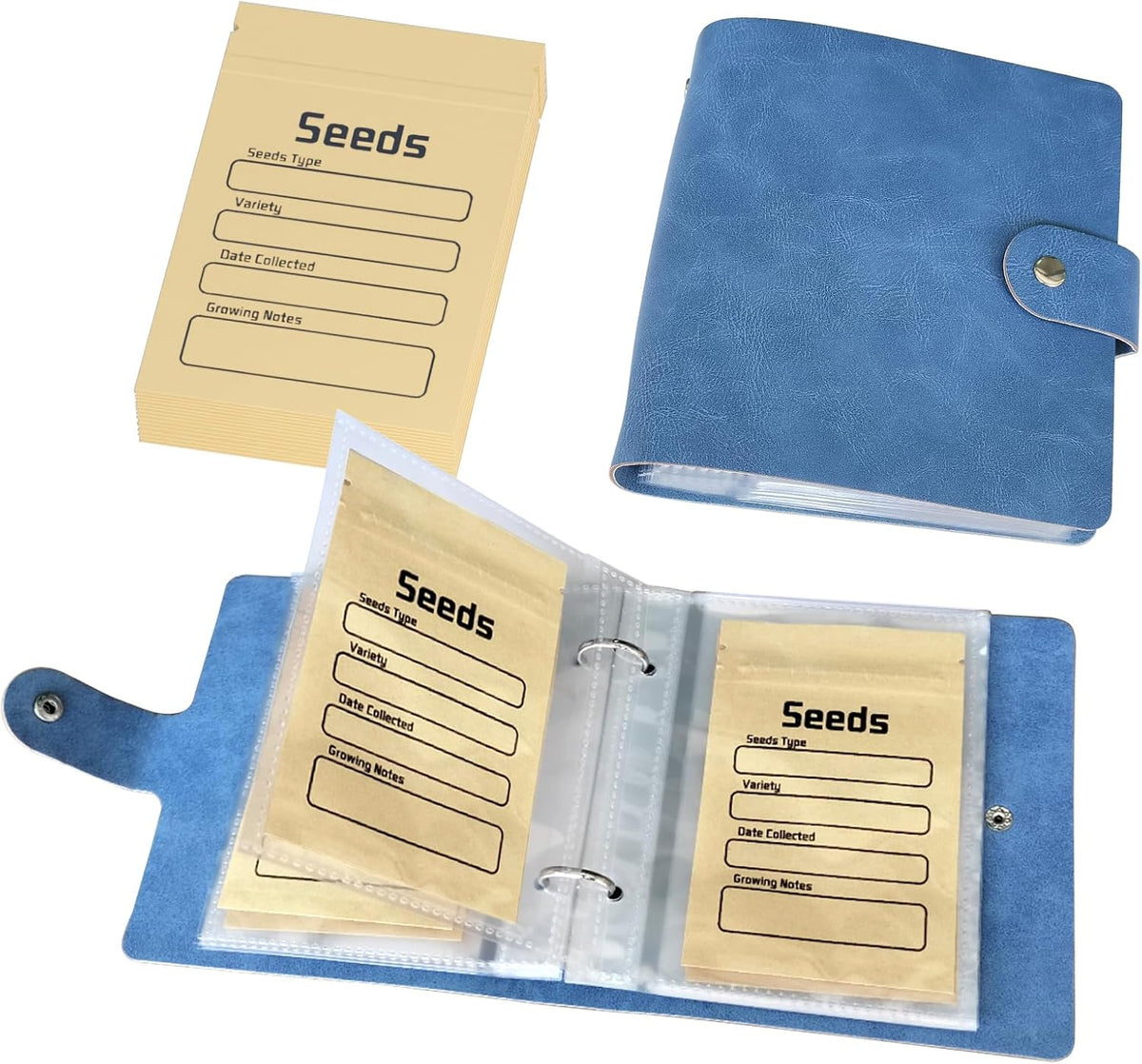coutnier Seed Organizer Binder with 50 PCS Resealable Seed Envelopes - 50 Storage Pockets, 3.5x5