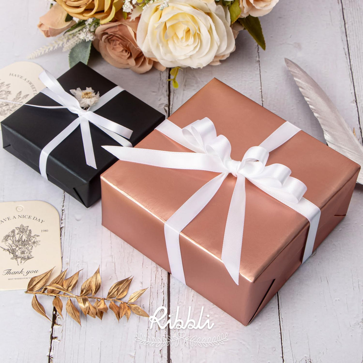 Ribbli Double Faced White Satin Ribbon,1/2” x Continuous 25 Yards,Use for Bows Bouquet,Gift