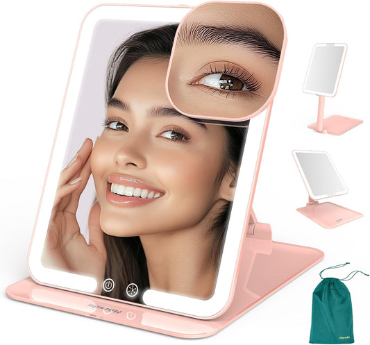 Mocado Travel Makeup Mirror with Light - 7x5 Inches Tripple Folding Travel Mirror with Light, 3