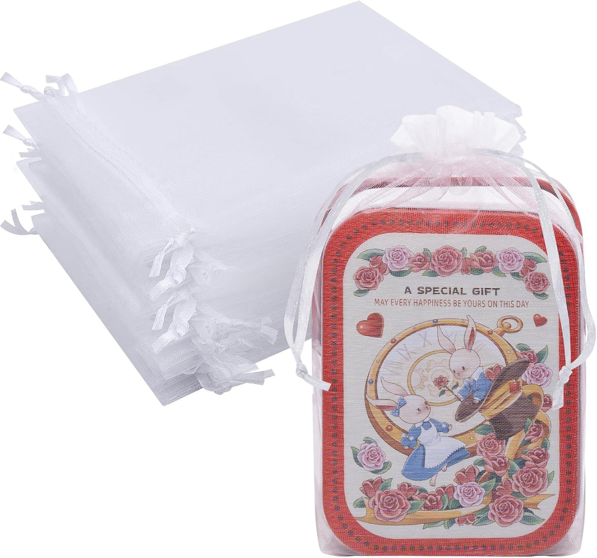 50 PACK White Organza Bags 6x9 In, Mesh Gift Bags Mesh Bag Drawstring Mesh Bag Jewelry Pouch for
