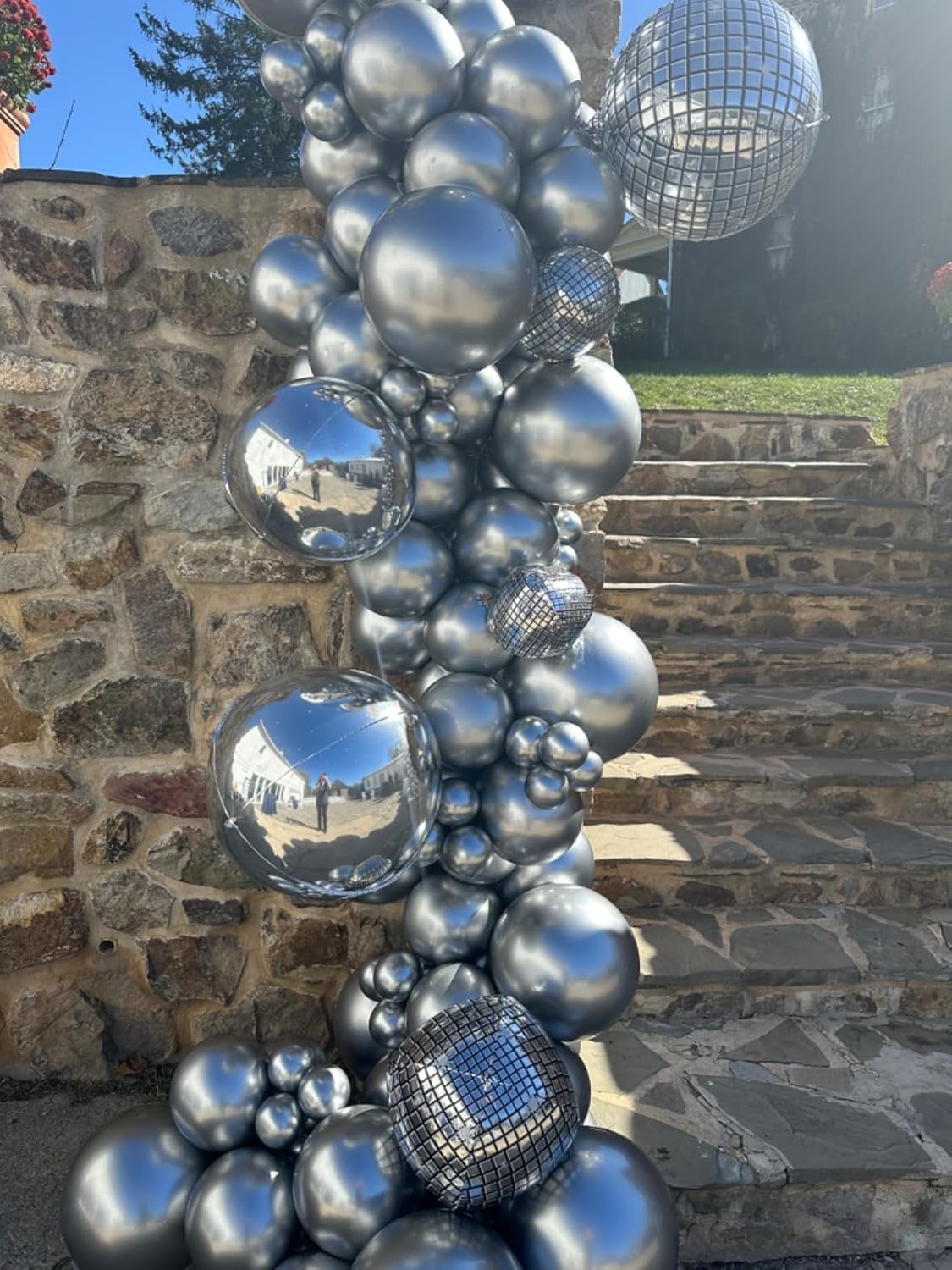 6Pcs 22 Inch Silver Balloons, Disco Ball Balloons with Silver Round Foil Balloon, 70s 80s 90s Theme