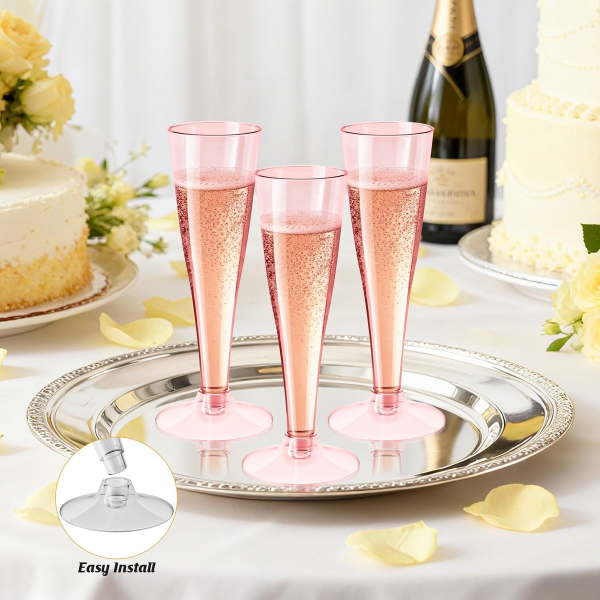 40 Pack Pink Champagne Flutes Plastic Wine Glasses Disposable, 4.5 Oz Clear Mimosa Glasses for 2025