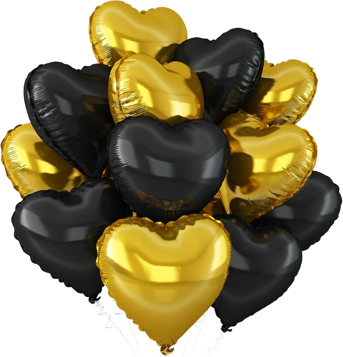 Black Gold Heart Balloons,12Pcs Black Heart Shaped Foil Balloons,18Inch Gold Helium Polyester Film