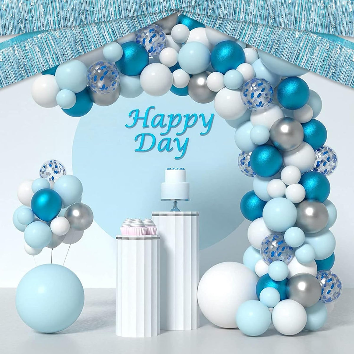 6 Pack 10 Feet Light Blue Foil Fringe Garland Metallic Tinsel Streamers Banner Wall Hanging Curtain
