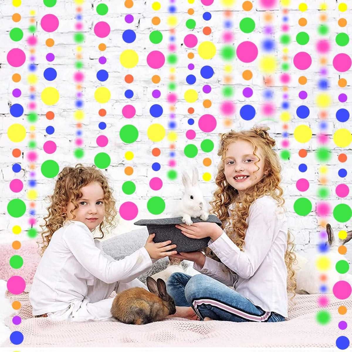 120feet UV Round Dot Paper Neon Garland Neon Streamers Decorations UV Reactive Black Light Party