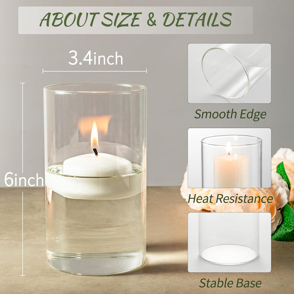 12pcs Glass Cylinder Vases for Centerpieces - 6 Inch Tall Flower Vase for Wedding Decorations