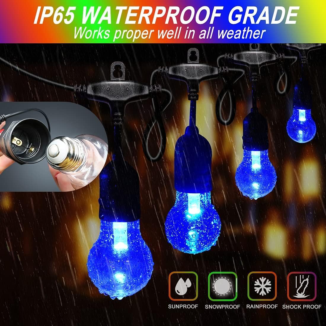 35FT Outdoor String Lights, 16 Shatterproof Edison Bulbs, Dimmable RGB Color Changing Patio Lights