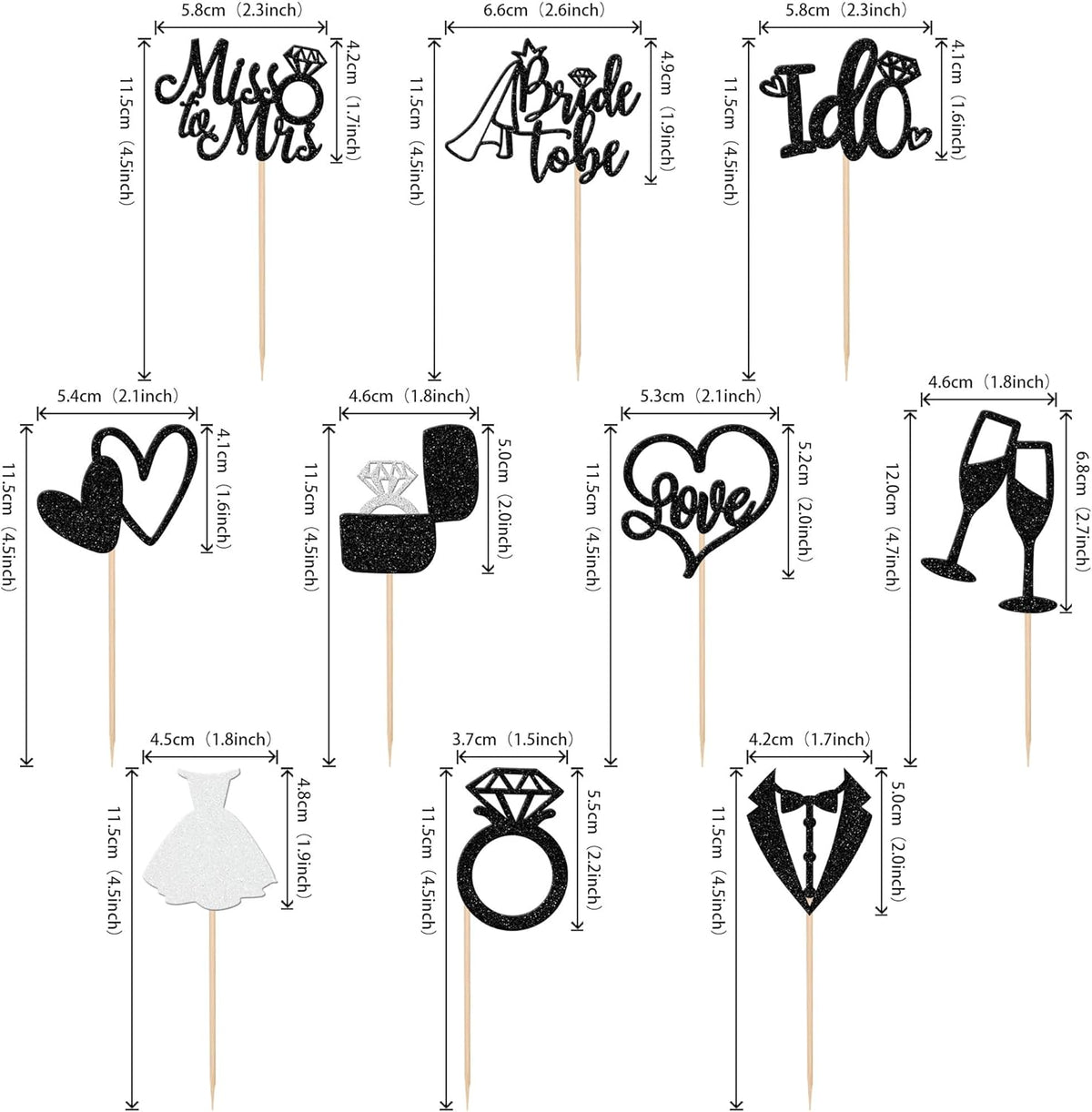 30 PCS Bride to Be Cupcake Toppers Glitter Miss to Mrs I Do Love Heart Ring Cupcake Picks Wedding