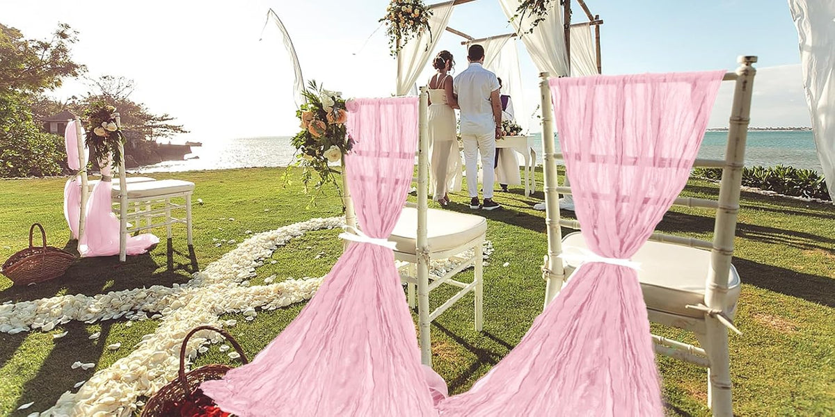 50 PCS Cheesecloth Chair Sashes, Bows Designed ChairSashes, 15.7x108 inch Chair Sashes for Aisle