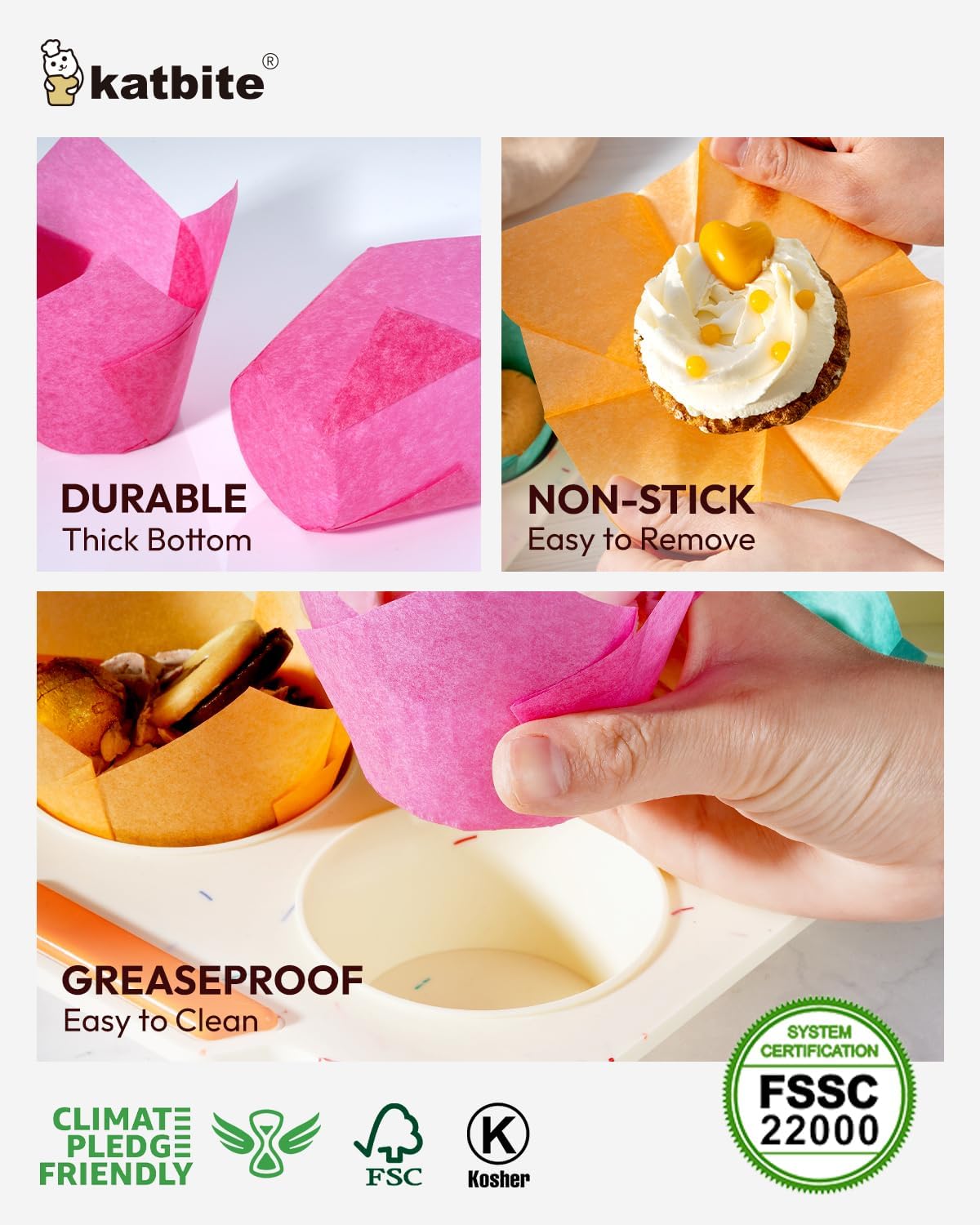 Katbite Tulip Cupcake Liners 200PCS, Muffin Liners Baking Cups, Cupcake Wrapper for Party, Wedding