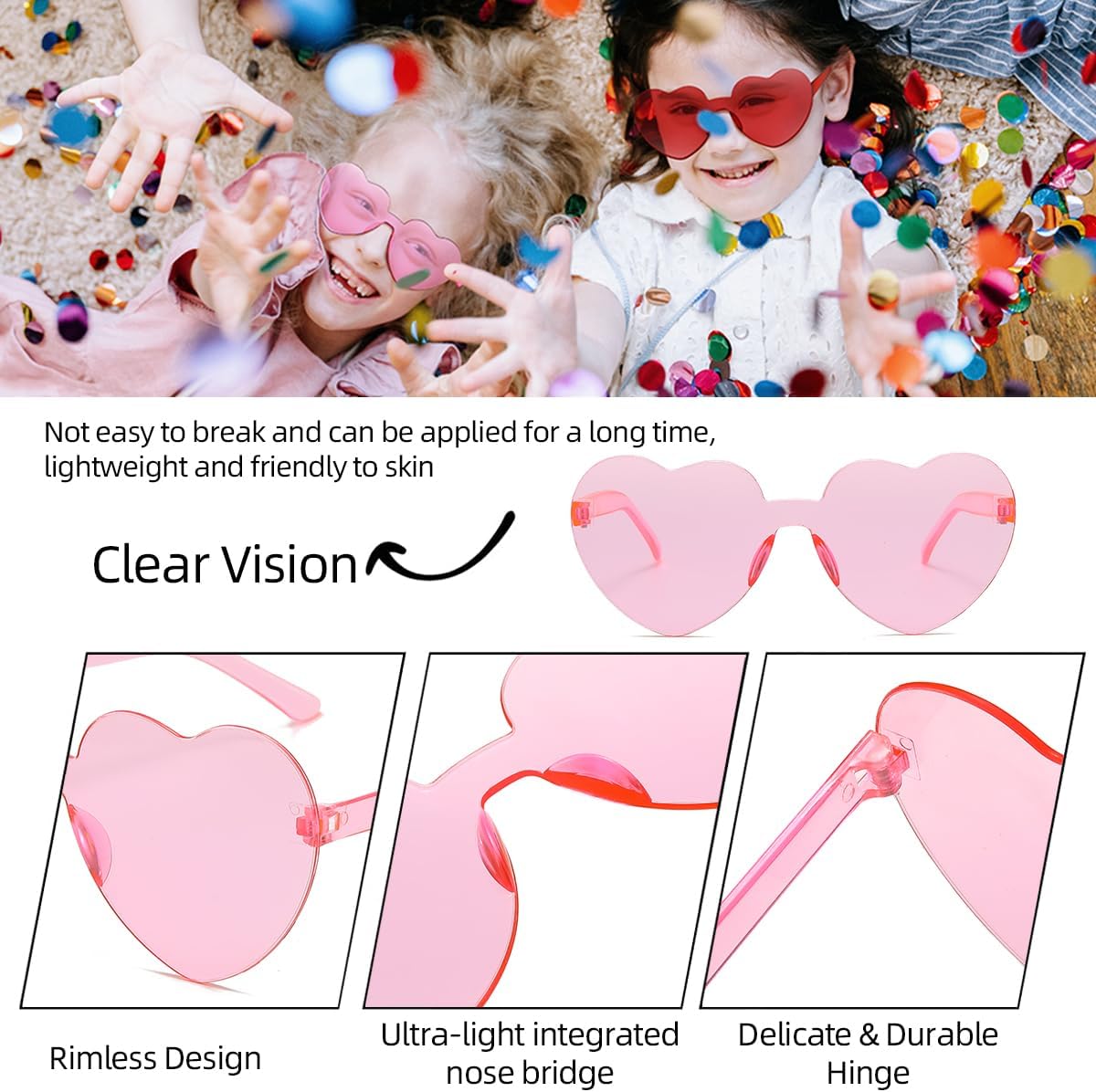 12/20/24 Pairs Heart Sunglasses for Women Men, Trendy Heart Shaped Rimless Transparent Sunglasses