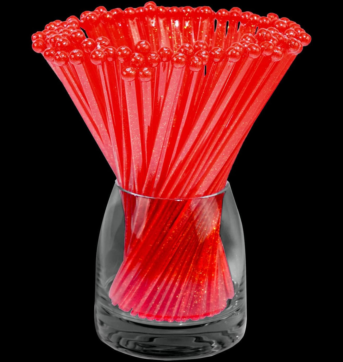 50-PCS Christmas Red Glitter Plastic Swizzle Sticks, Crystal Cake Pops, Cocktail Coffee Drink