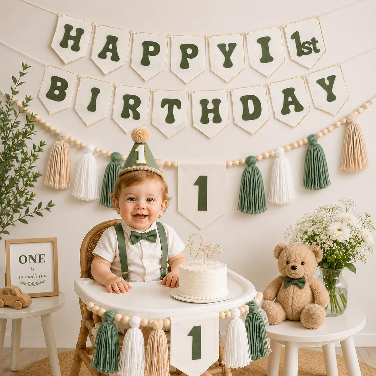 THAWAY 1st Birthday Decorations Boy, Green First Birthday Becorations