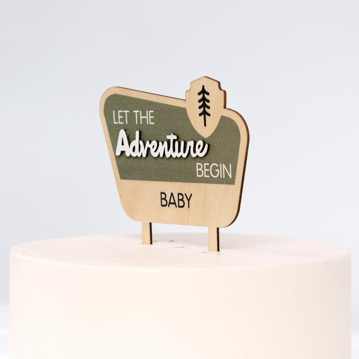 Let The Adventure Begin Baby Shower Cake Topper - Happy Camper Wooden Cake Topper,Natural Adventure