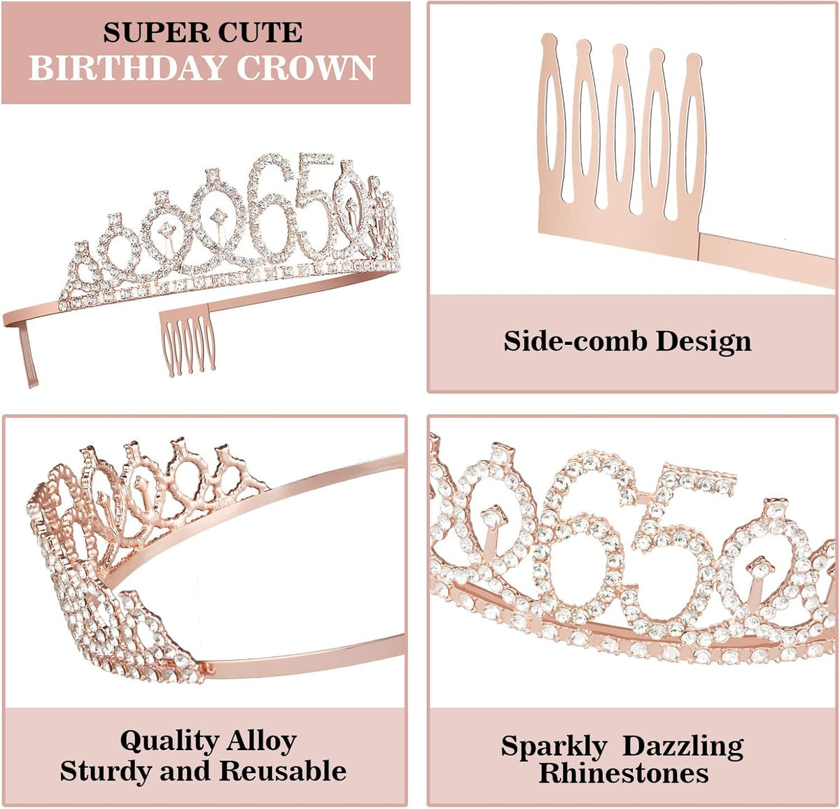65th Birthday Decorations for Women, Including Sash, Crown/Tiara, Candles, Cake Topper, 65th