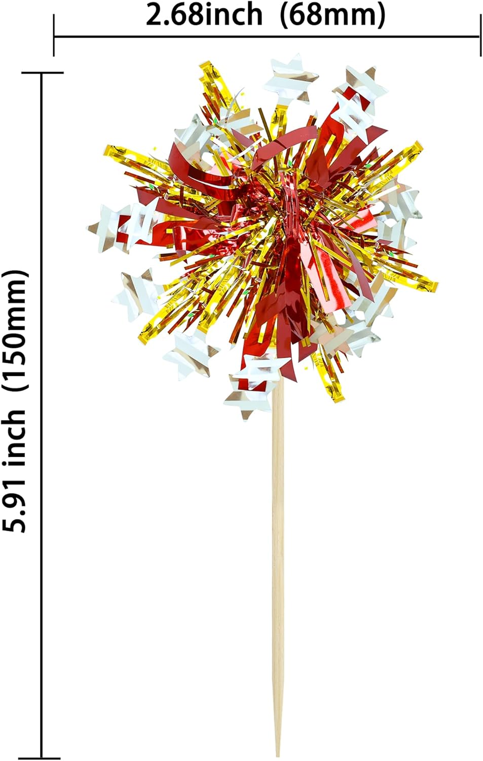 Ephlyn 30Pcs Foil Firework Cupcake Toppers Sparkle Tinsel Cupcake Picks Happy Birthday Cake