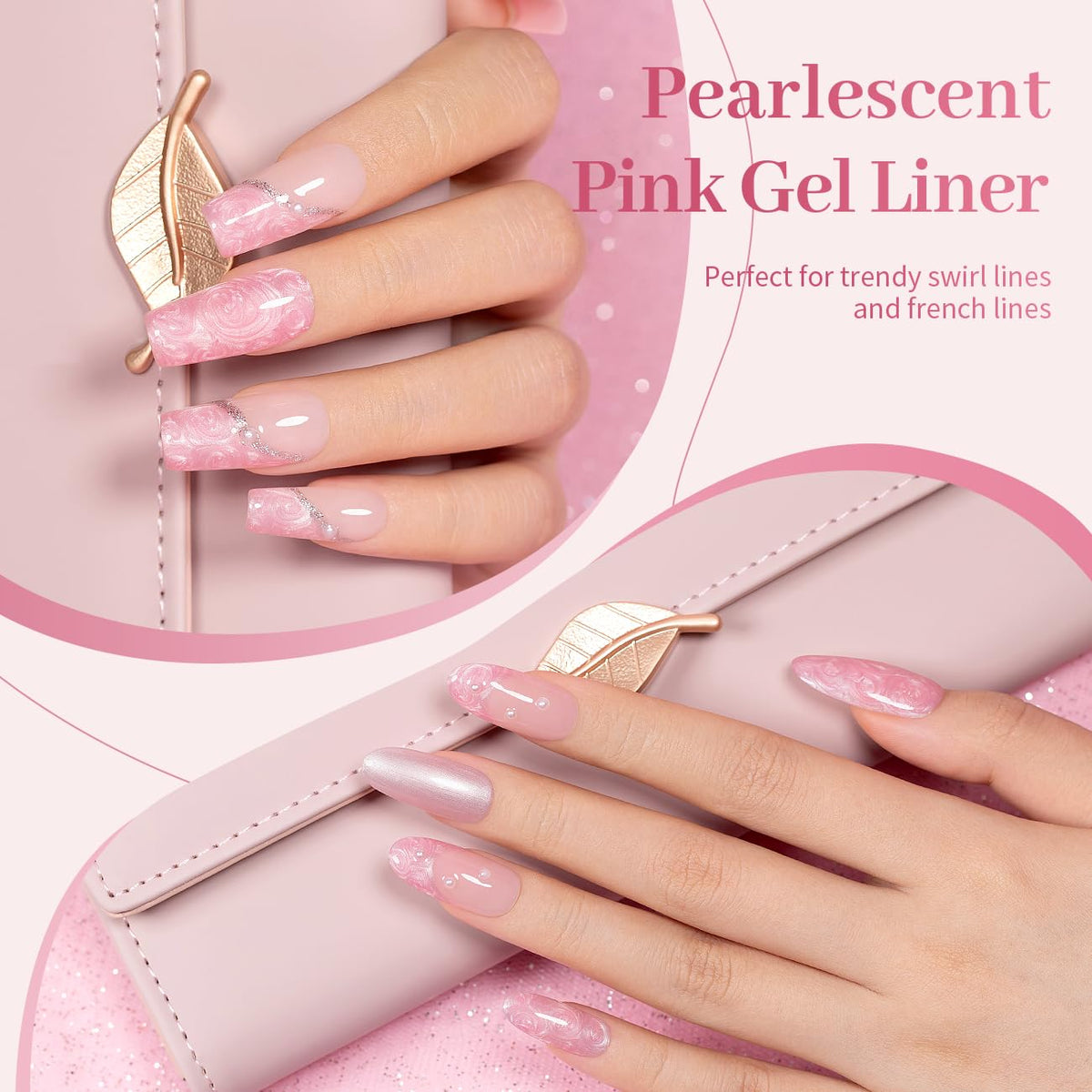 RARJSM Pearl Pink Nail Art Gel Liner Pearlescent Shell Glitter Swirl Effect Gel Nail Polish 8ml