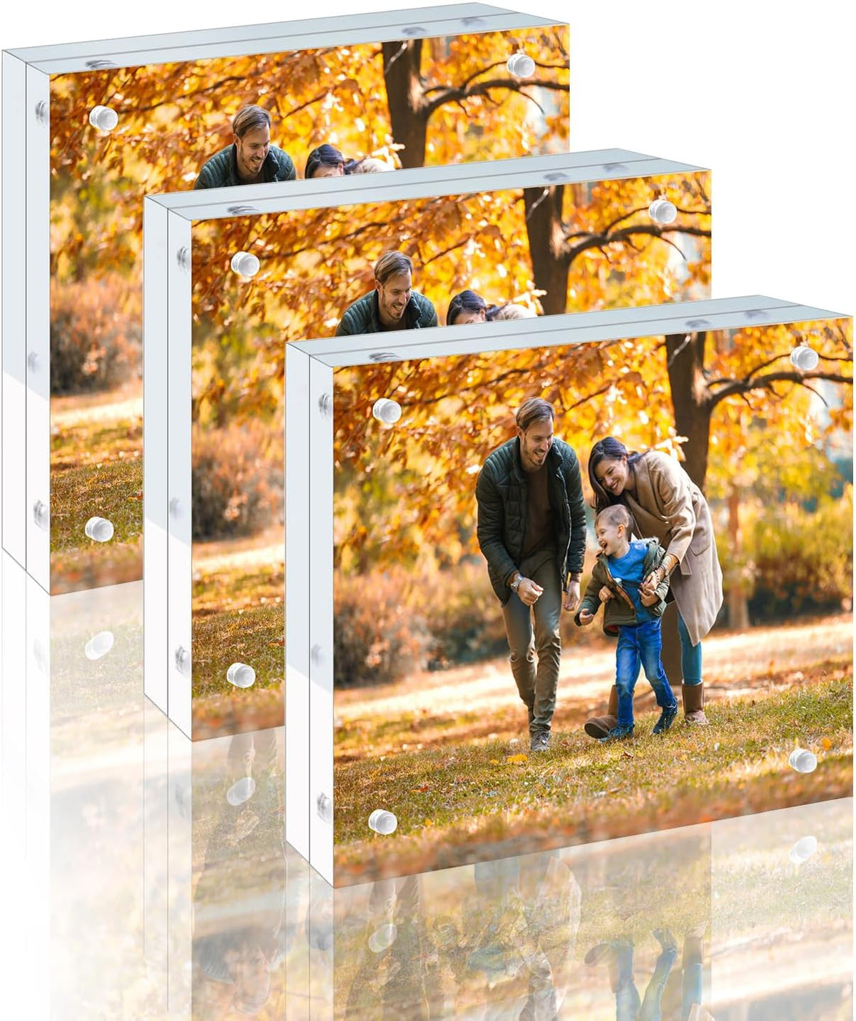 3 Pack 8x8 Acrylic Picture Frames - 20% Thicker Double Sided Magnetic Frame with UV Protection
