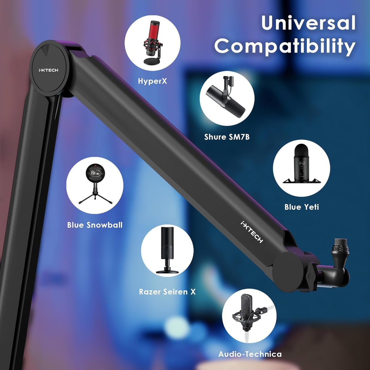IXTECH Premium Microphone Boom Arm with Desk Mount, 360° Rotatable, Fully Adjustable, for Podcast