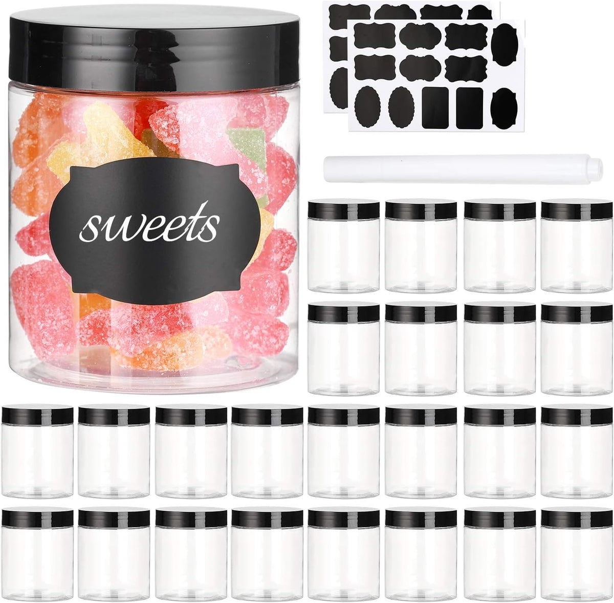 8 OZ Plastic Jars with Lids, 24 Pack Clear Plastic Slime Containers for Kitchen and Household Food
