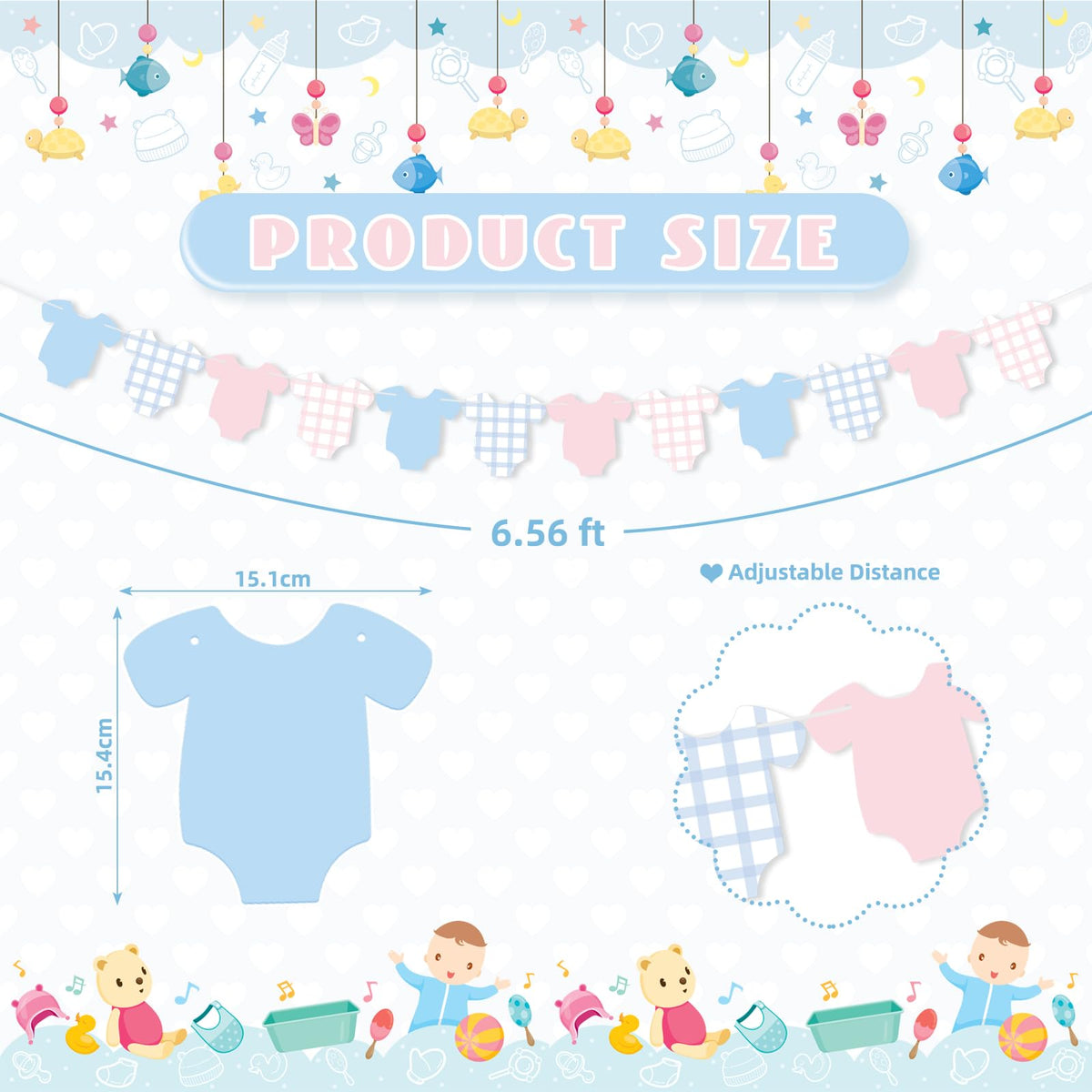 Weysat 2 Pcs Baby Clothes Banner Baby Boys Girls Shower Decorations Pink Blue Bodysuit Clothesline