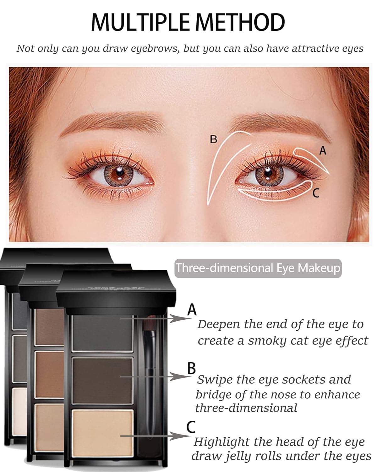 Eyebrow Powder Makeup Kit-3 Colors Eye Brow Powder Palette Long-Lasting Waterproof, Dark/light
