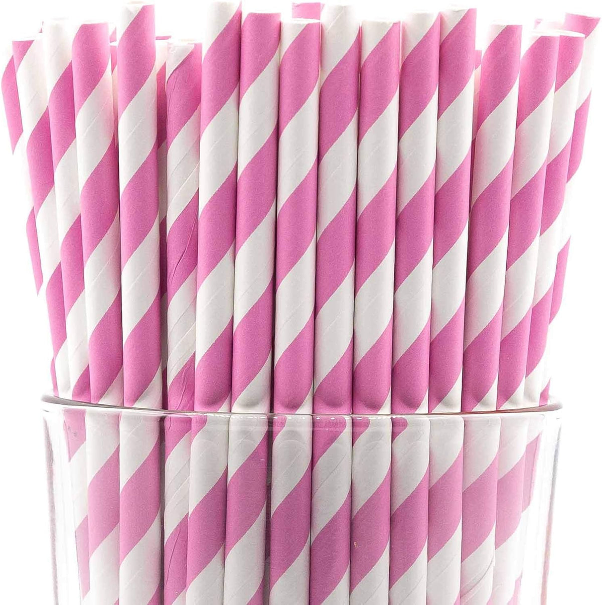 Pack of 150 Baby Pink Swirls Biodegradable 4-Ply Paper Drinking Straws (Compostable, Non-toxic