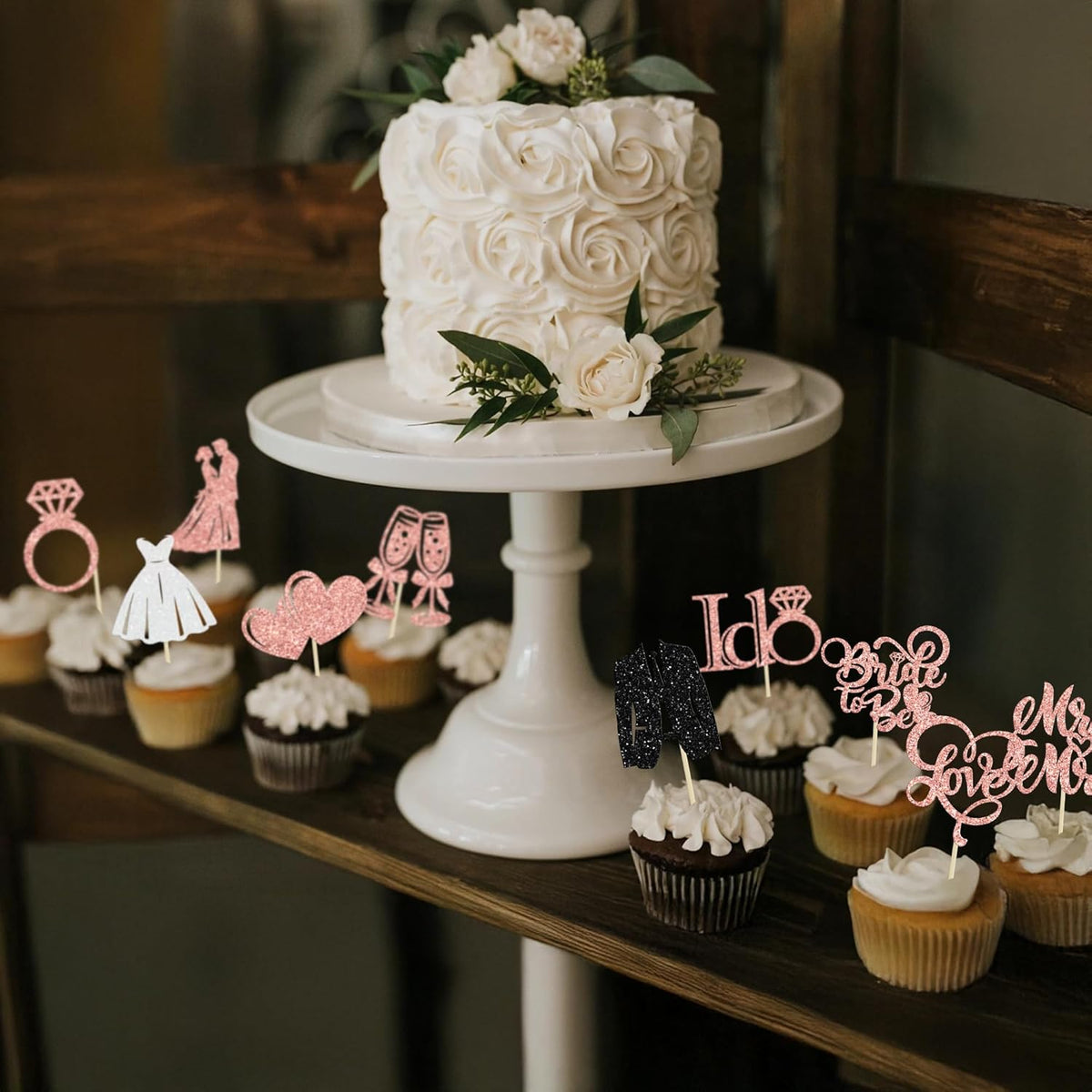 Gyufise 30Pcs Bride to Be Cupcake Toppers Glitter Diamond Ring I Do Love Cupcake Picks Miss to Mrs