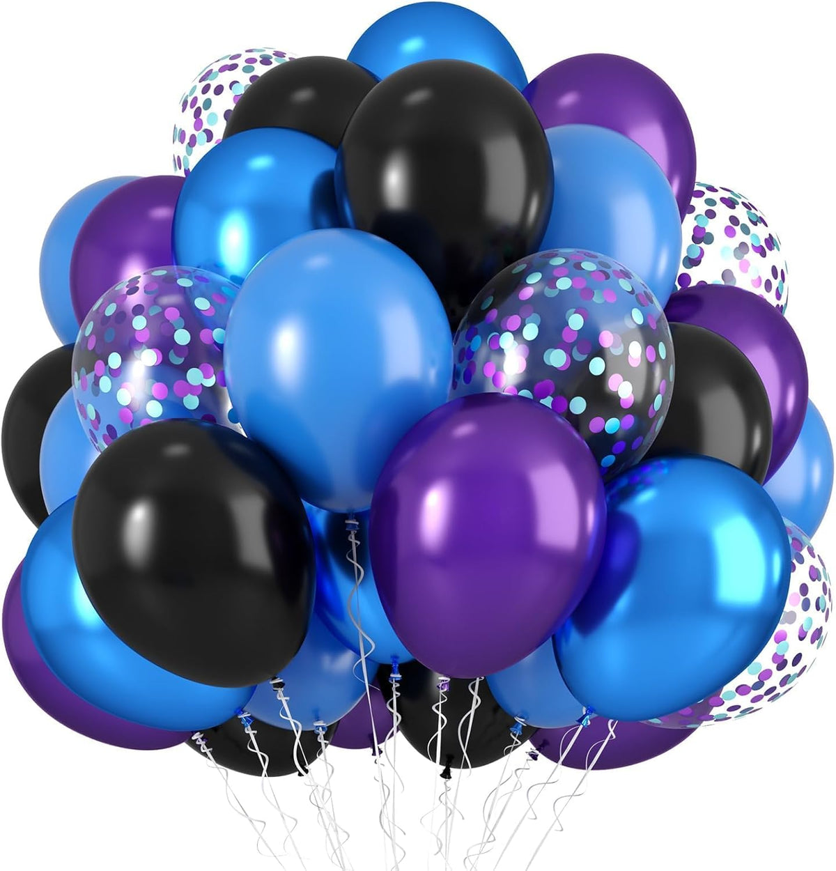 Black Purple Blue Balloons, 12 Inch Metallic Blue Dark Purple Blue Black Confetti Balloons for Girl