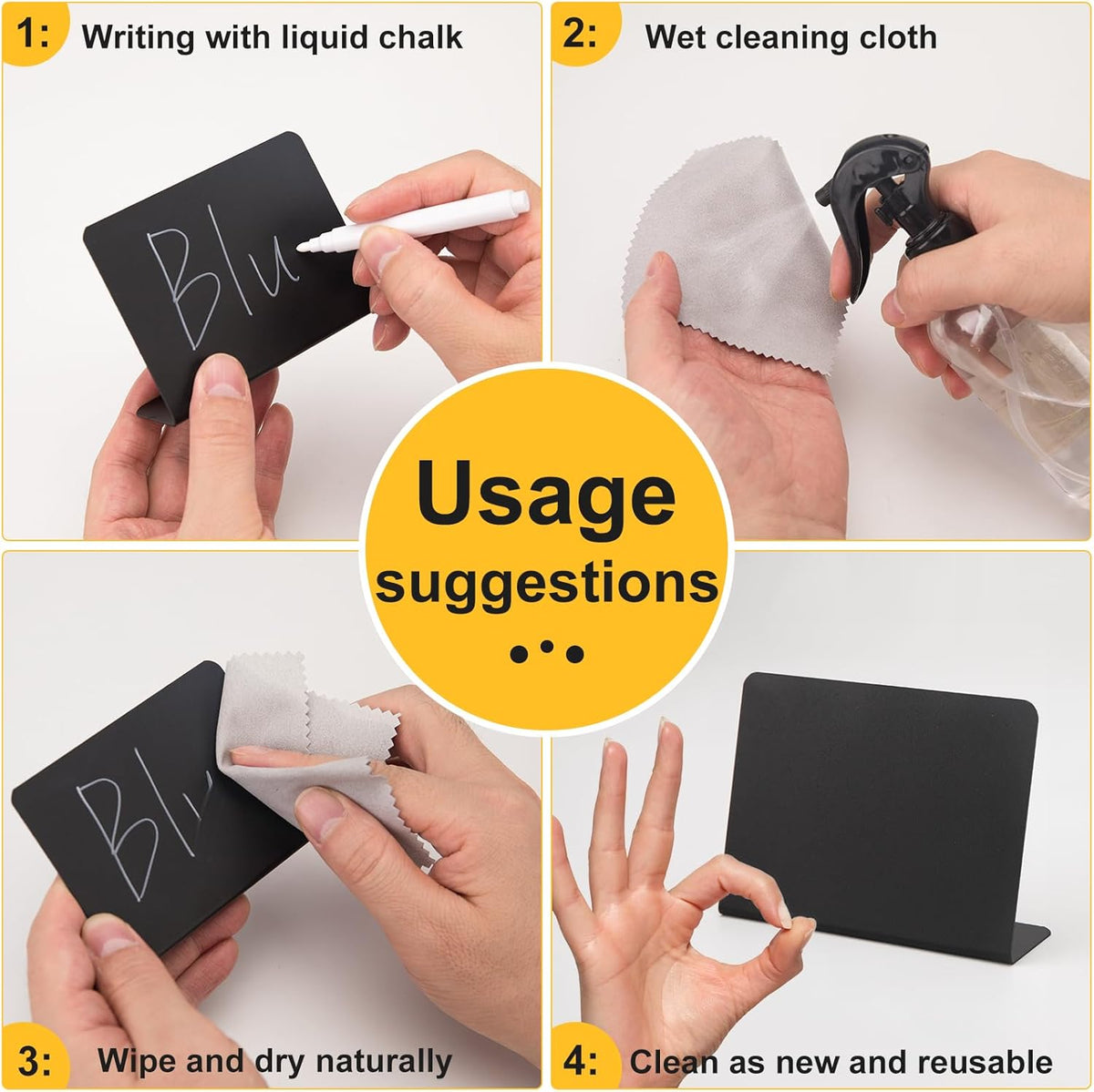 12 Pcs 4"x3" Mini Chalkboard Signs for Food, Reusable PVC Food Labels, Reserved Table Signs for