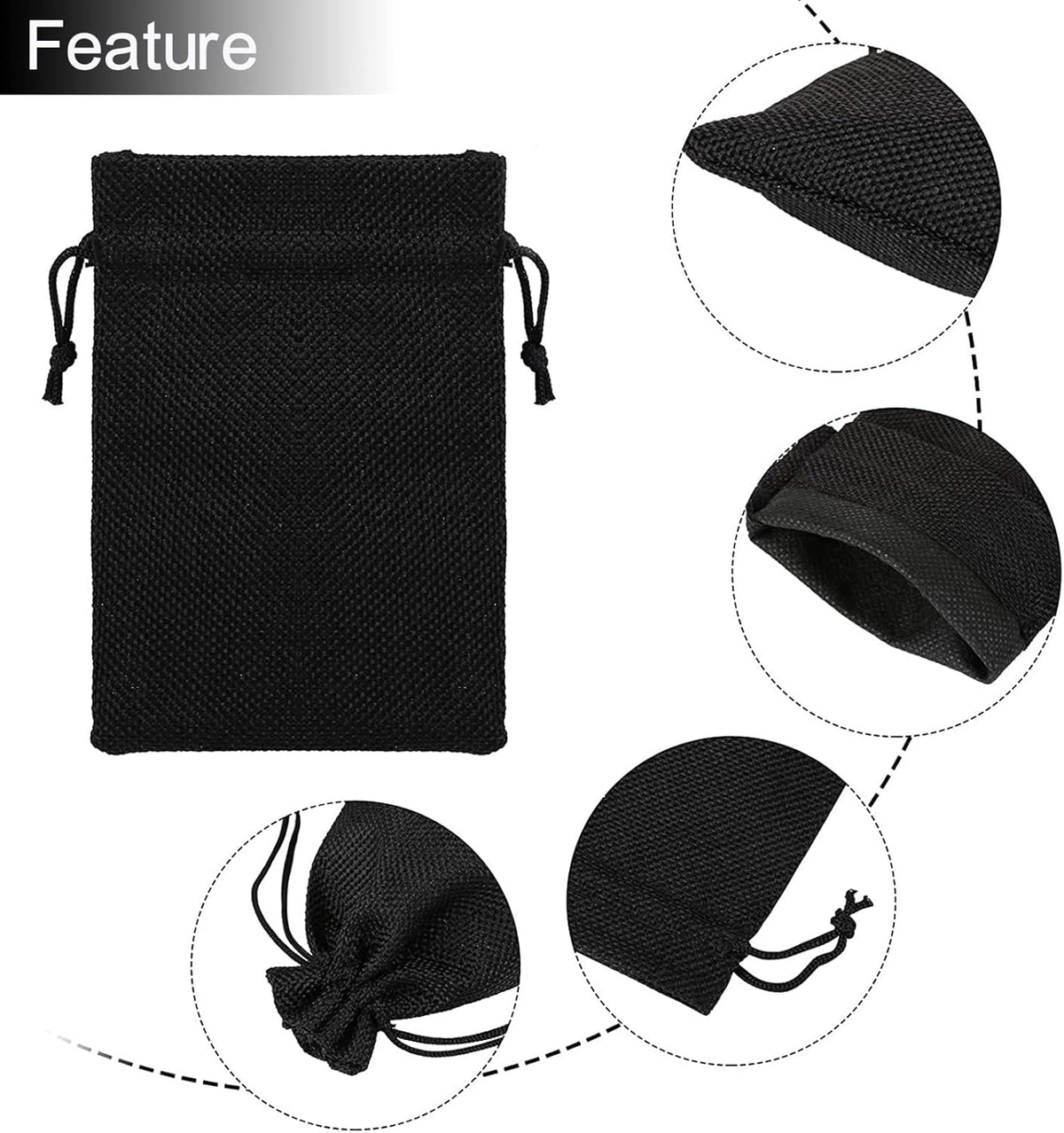 20Pcs Black Burlap Gift Bags With Drawstring 2.7x3.5 Inch, Linen Halloween Candy Jewelry Jute Sack