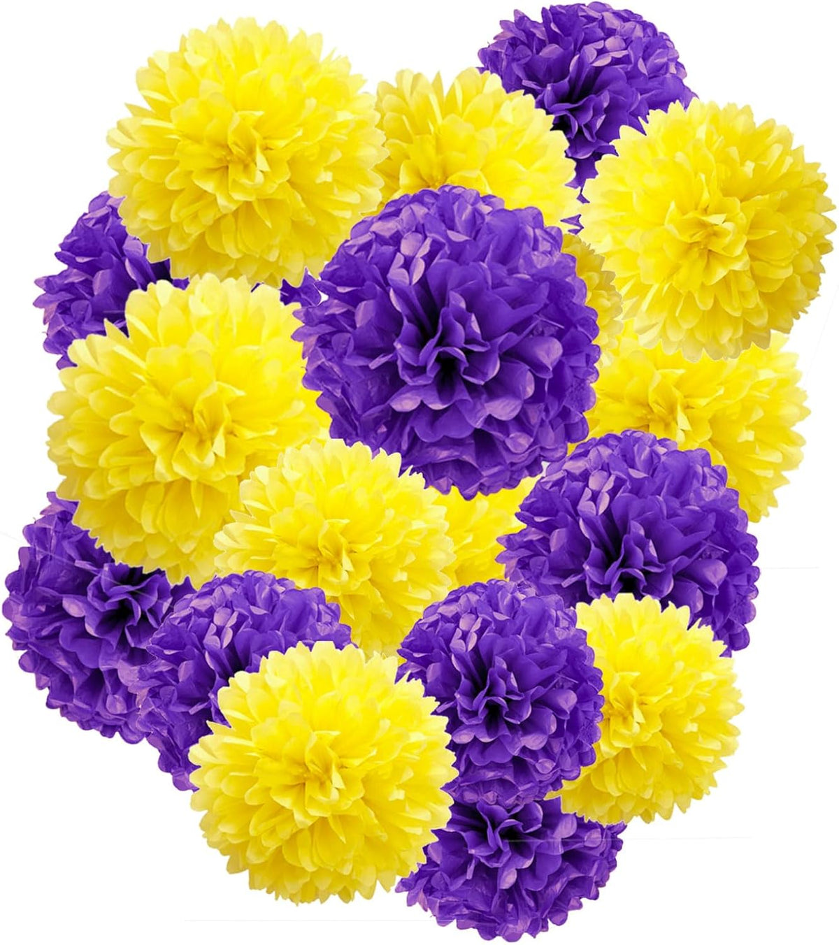 Capesaro Purple Yellow Tissue Paper Pom Poms，12PCS Tissue Paper Flowers for Basketball Sport Theme