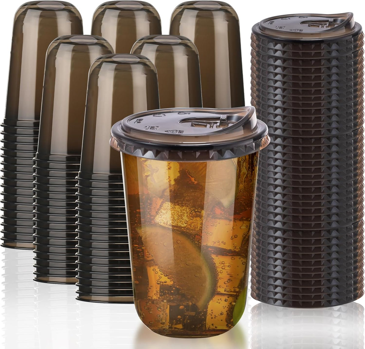 16oz Disposable Stemless Glasses With Strawless Sip Lids,PET Disposable Drinking Cups,Clear Plastic