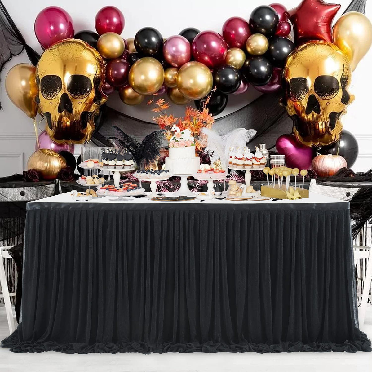 14ft Black Tulle Table Skirt for Rectangle Table or Round Tables Tutu Table Cloth for Birthday