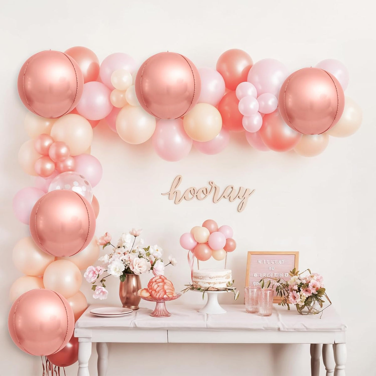6Pcs Rose Gold Round Foil Balloons,Giant 4D Round Ball Balloons,22 Inch Metallic Rose Gold Balloon