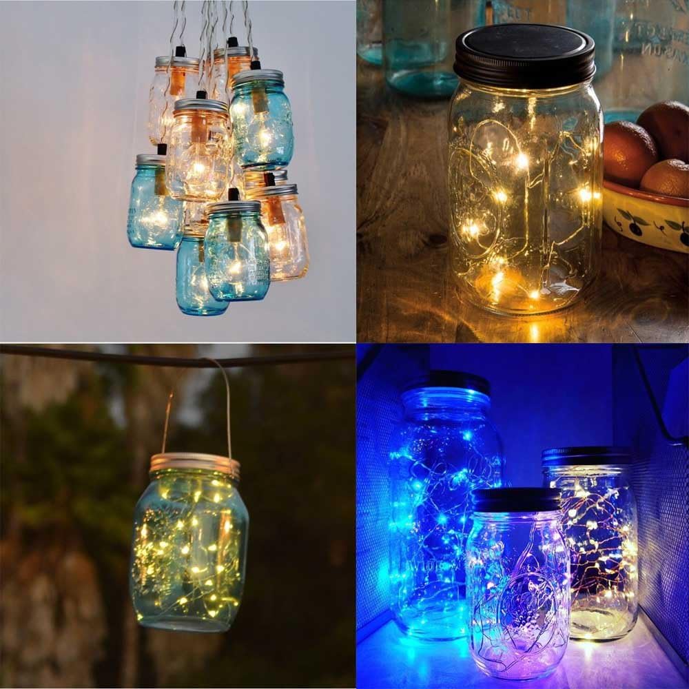 6 Pack Mason Jar Lights, 10 LED Solar Warm White Fairy String Lights Lids Insert for Garden Deck